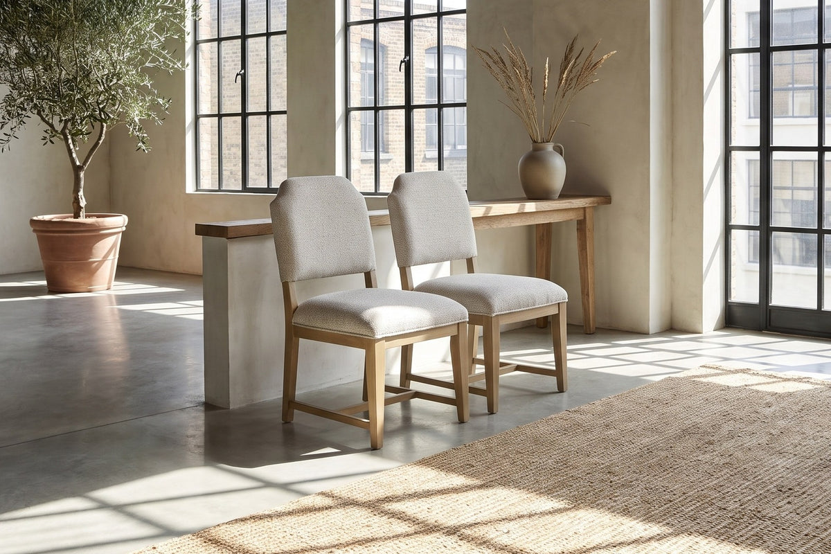 Taverna Tweed Upholstered Dining Chair (Set of 2) in a city loft