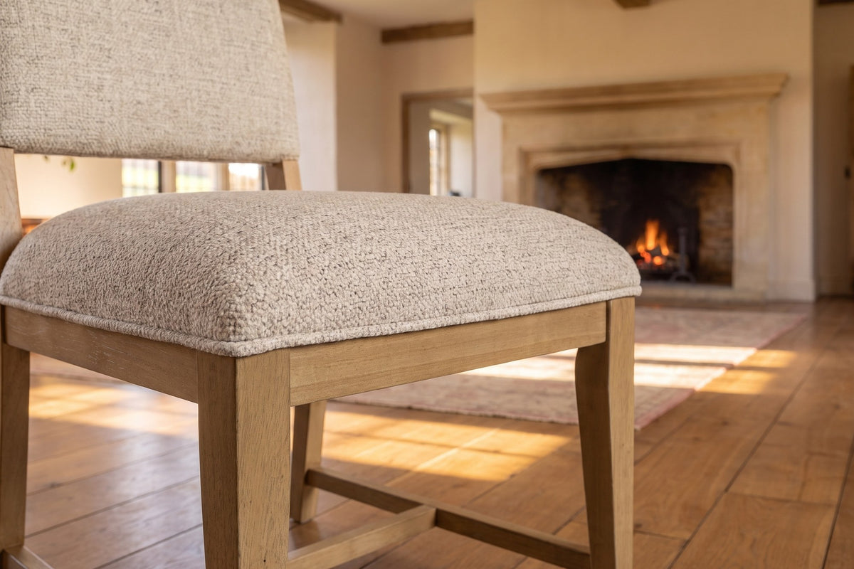 Close-up of the Taverna Tweed Upholstered Dining Chair (Set of 2): tweed
