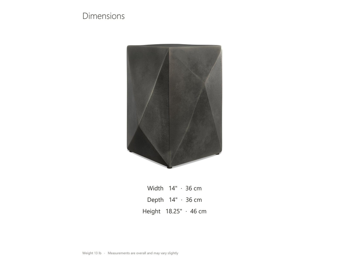 Terlizzi Graphite Cast Aluminum Faceted Side Table dimensions: 14.0 in wide, 14.0 in deep, 18.25 in high