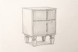 Pencil sketch of the Teulada nightstand, drawn from the same three-quarter view