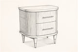 Pencil sketch of the Thiesi nightstand, drawn from the same three-quarter view