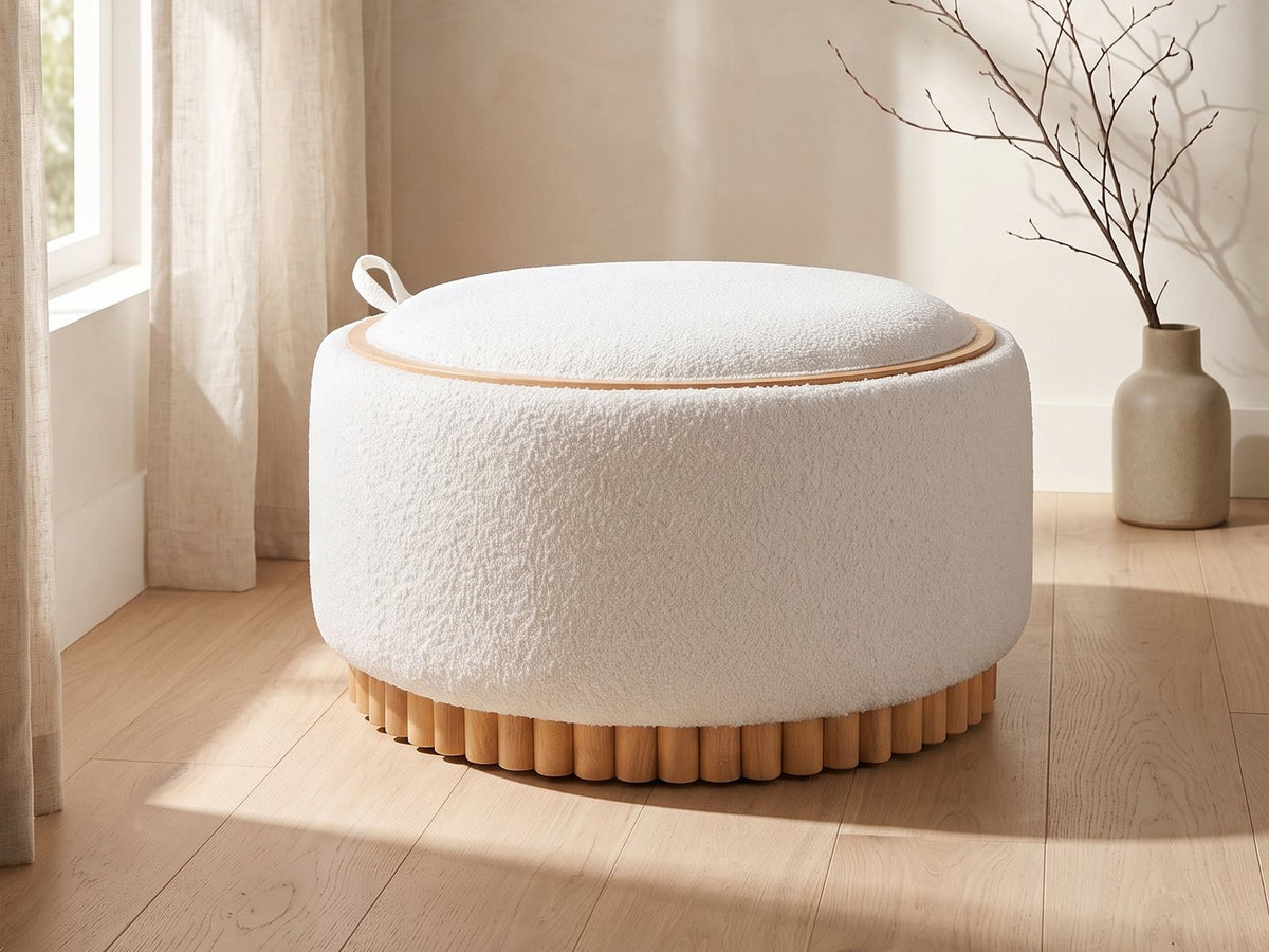 Tivoli Fluted Storage Ottoman in a bright interior