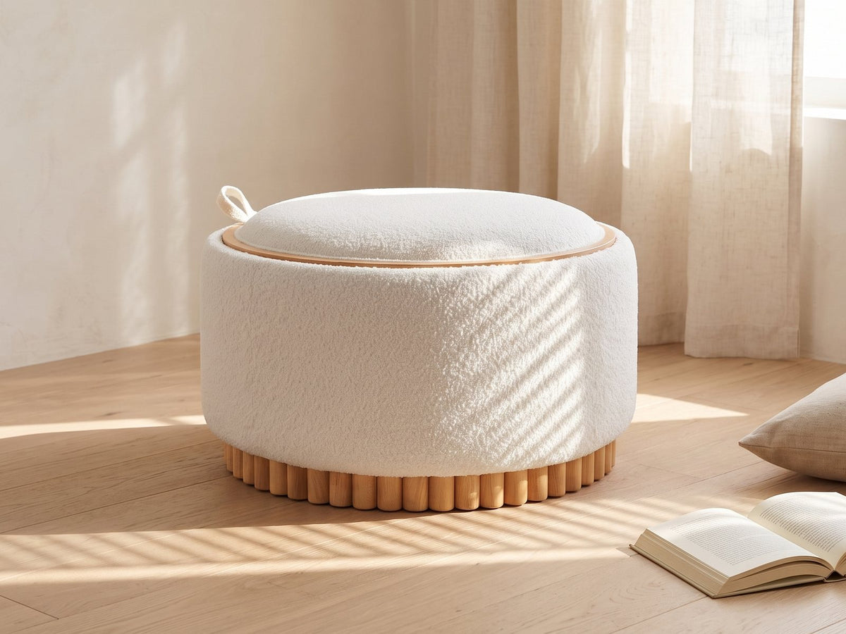 The Tivoli storage ottoman styled in a room setting