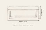 Todi bench dimensions: 48 in wide, 18 in high, 15.5 in deep