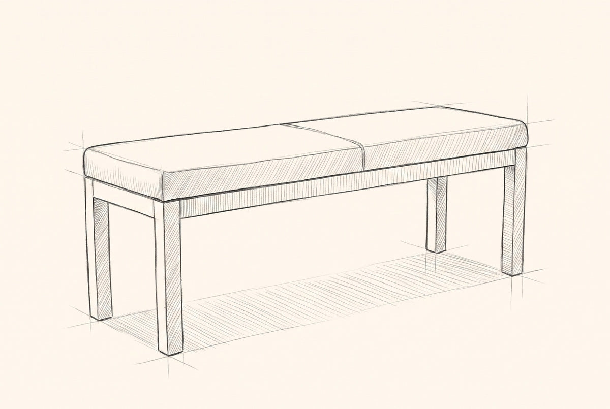 Pencil sketch of the Todi bench, drawn from the same three-quarter view