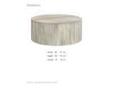 Tolentino Whitewashed Mango Drum Coffee Table dimensions: 36.0 in wide, 36.0 in deep, 14.0 in high