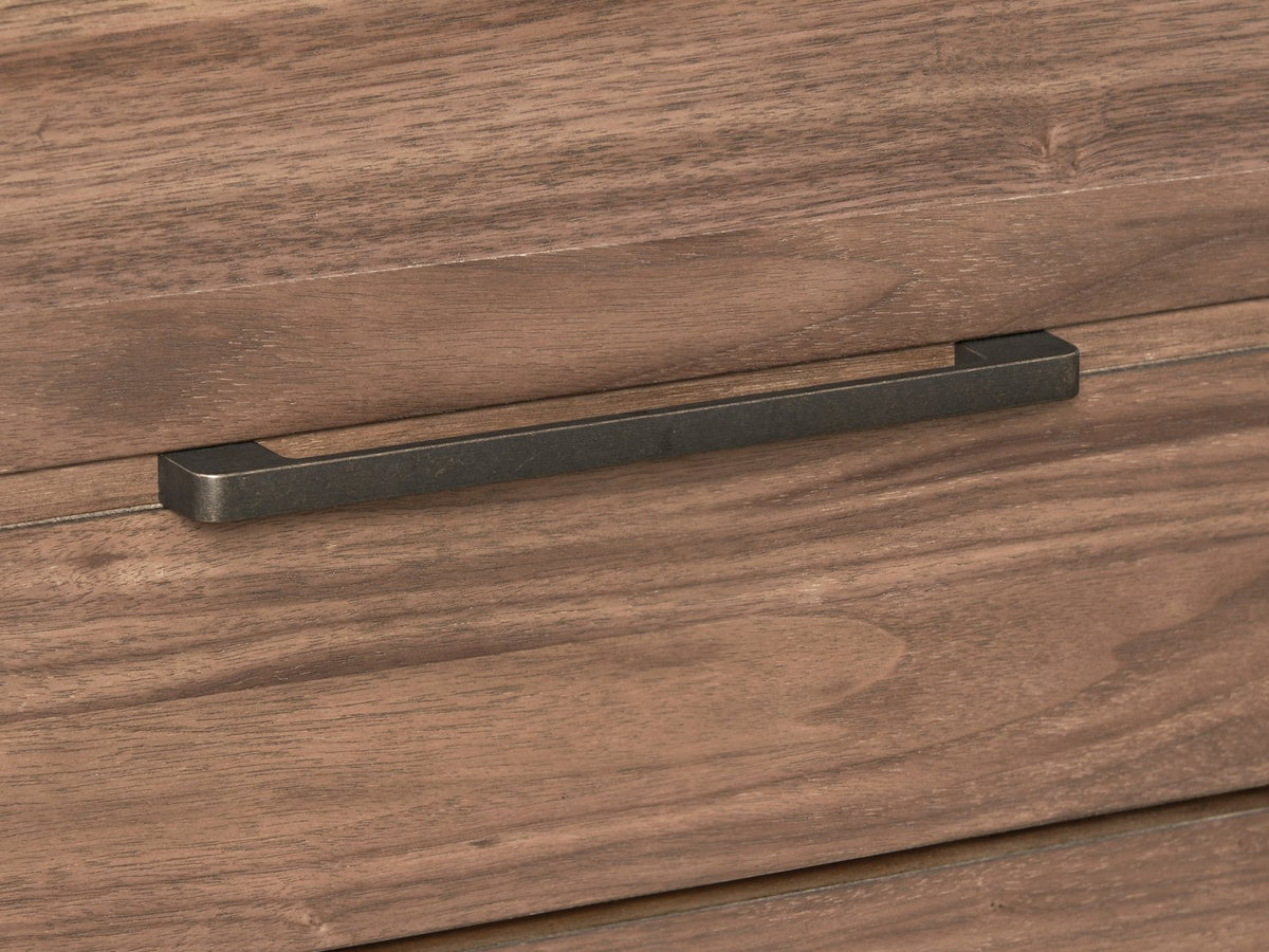 Close-up of the Torcello 68-Inch Walnut 6-Drawer Dresser: walnut veneer grain