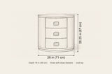 Tortoli nightstand dimensions: 28 in wide, 26.25 in high, 18 in deep