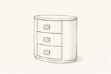 Pencil sketch of the Tortoli oval nightstand, drawn from the same three-quarter view