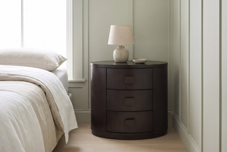 Tortoli Espresso Eucalyptus Oval 3-Drawer Nightstand