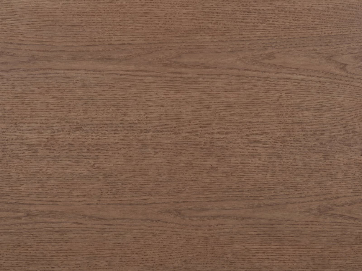Close-up of the Tortona 47-Inch Oval Walnut-Finish Wood Veneer Coffee Table: the walnut-finish wood veneer grain of the top