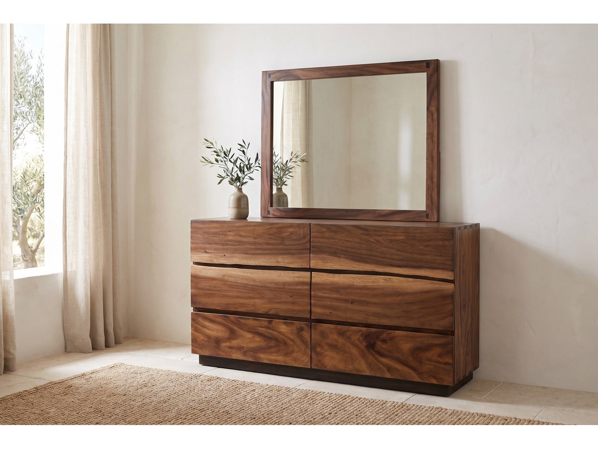 Treia Smokey Walnut Storage Bedroom Set: dresser with its mirror