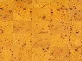Close-up of the Tricarico Burl Veneer Scalloped Side Table: the patchwork of mappa burl veneer tiles on the top