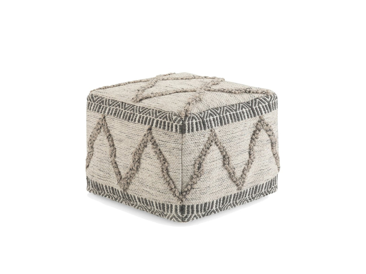 Triora Handloom Wool and Cotton Square Pouf photographed on white from a front corner
