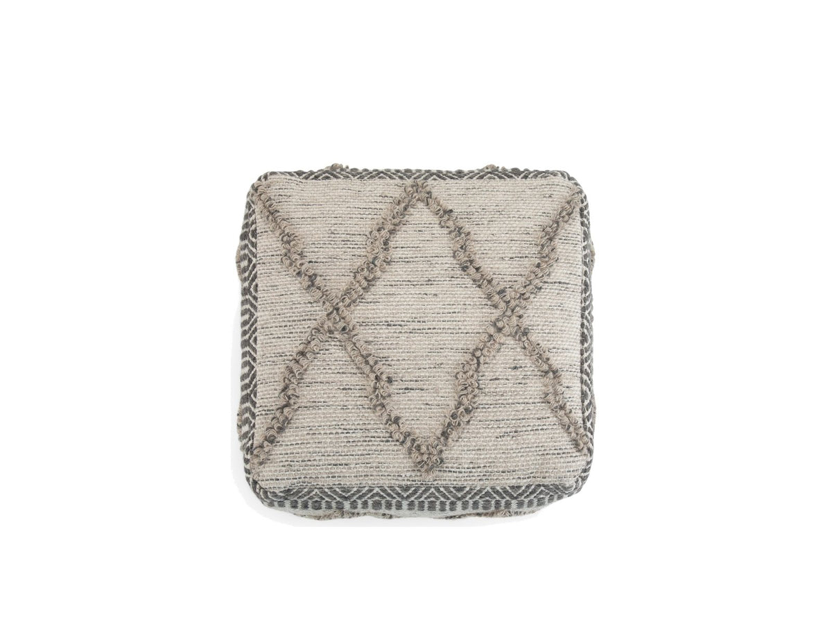 Triora Handloom Wool and Cotton Square Pouf photographed on white from directly above, showing the diamond pattern on the top