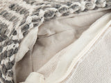 Close-up of the Triora Handloom Wool and Cotton Square Pouf: the zip along the plain cotton bottom panel