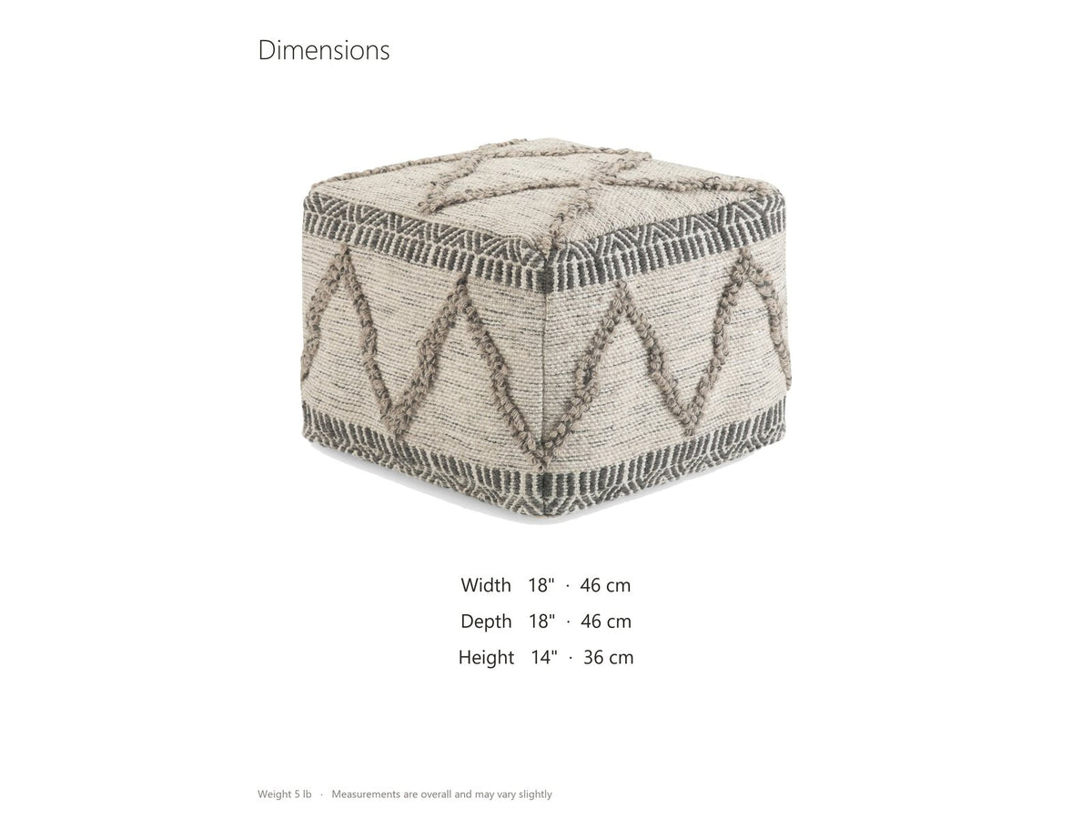 Triora Handloom Wool and Cotton Square Pouf dimensions: 18.0 in wide, 18.0 in deep, 14.0 in high
