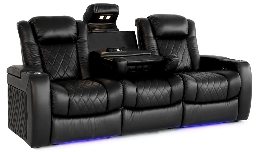 Valencia Tuscany XL Console Leather Home Theater Seating Heavy Duty Row of 3 Dropdown Center, Midnight Black