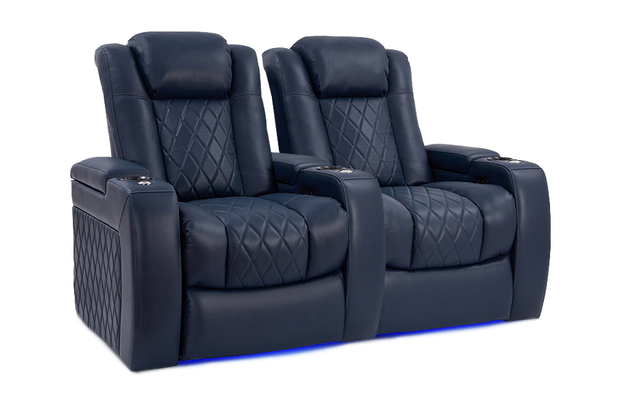 Valencia Tuscany Leather Home Theater Seating Row of 2, Navy Blue