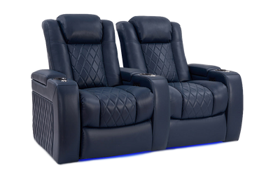 Valencia Tuscany Leather Home Theater Seating Row of 2, Navy Blue