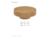 Udine Natural Wood Veneer Fluted Pedestal Coffee Table dimensions: 35.43 in wide, 35.43 in deep, 13.58 in high
