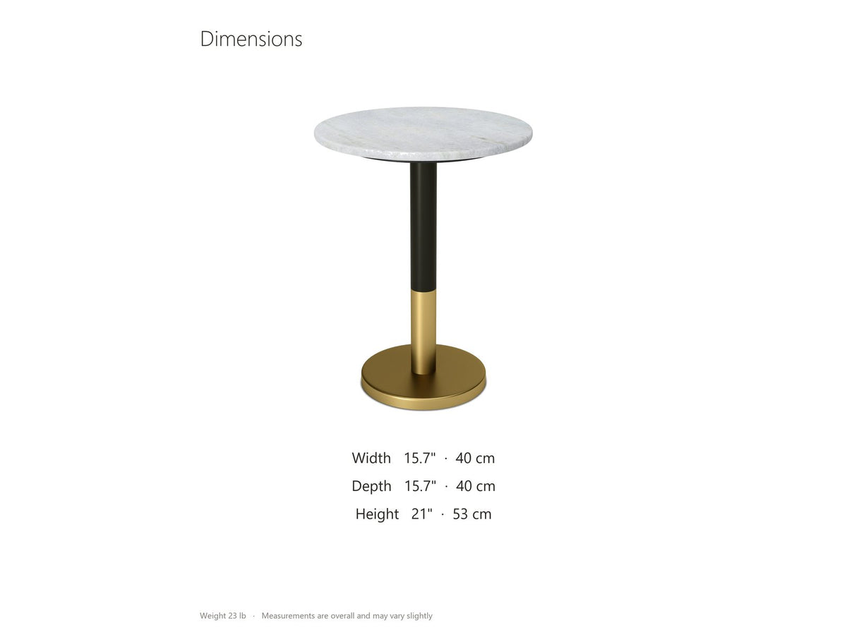 Ugento White Marble Pedestal Side Table dimensions: 15.7 in wide, 15.7 in deep, 21.0 in high