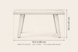 Umbertide bench dimensions: 35.5 in long, 18.5 in high, 14 in deep