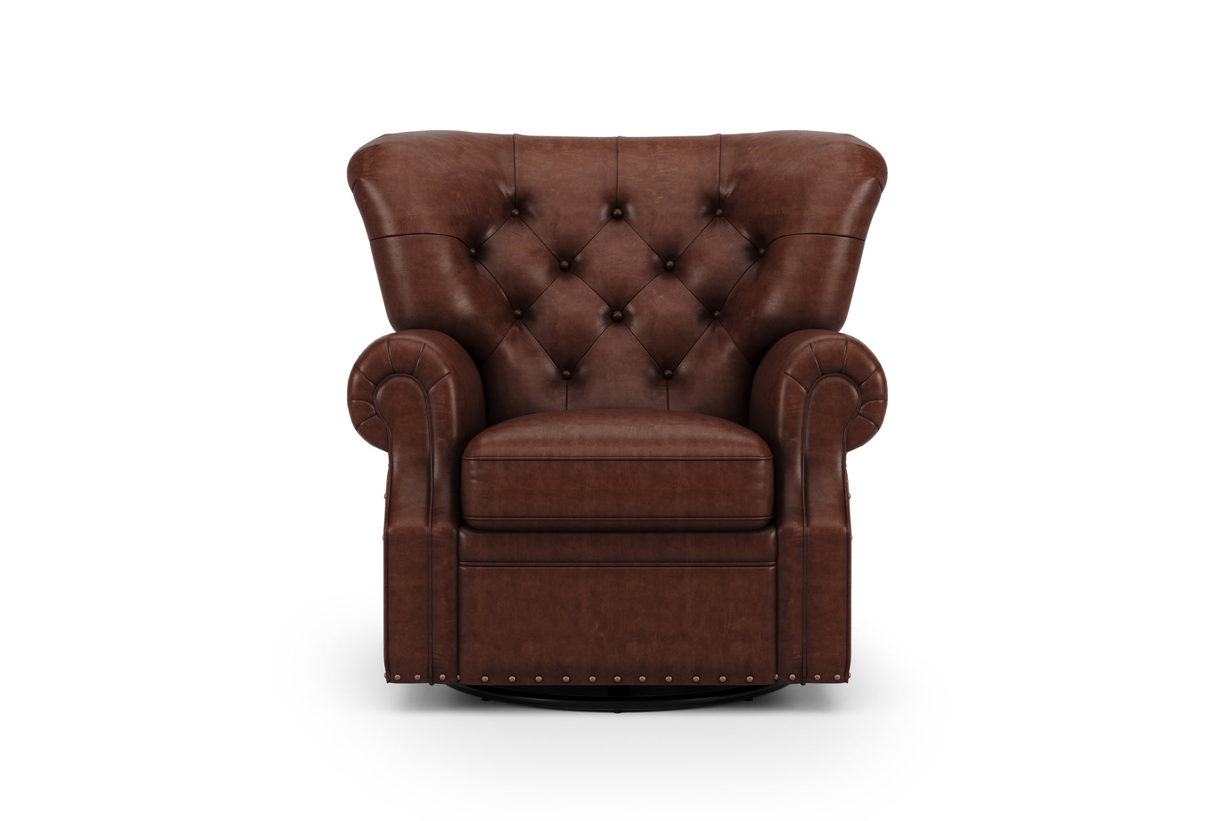 In White Background, Straight View of Valencia Liam Tufted Full-Anline Leather Recliner with Nailheads, Single Seat, Lipari Choco