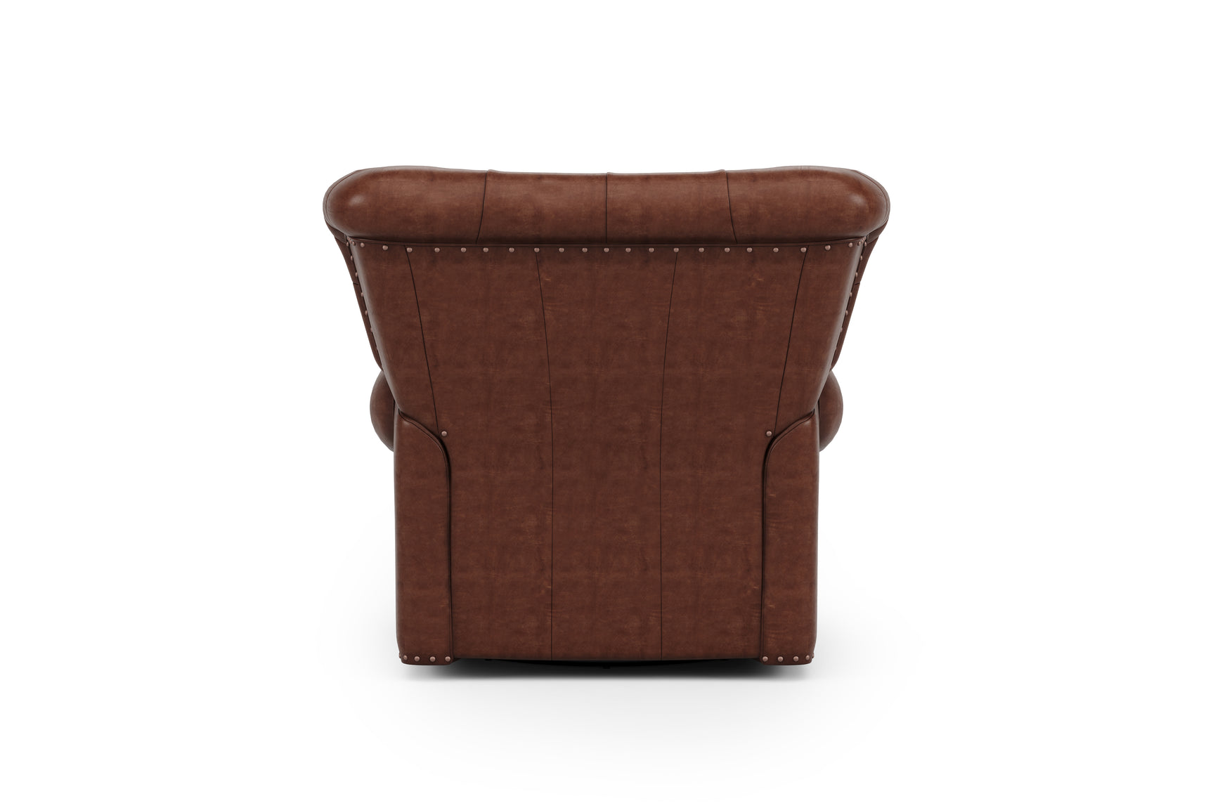 In White Background, Backside View of Valencia Liam Tufted Full-Anline Leather Recliner with Nailheads, Single Seat, Lipari Choco