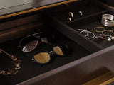 Close-up of the Valeggio 70-Inch Smoked Peppercorn 8-Drawer Dresser: tray