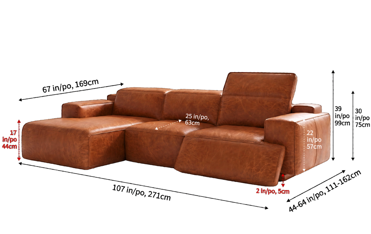 Valentina Distressed Leather Recliner Sectional Sofa