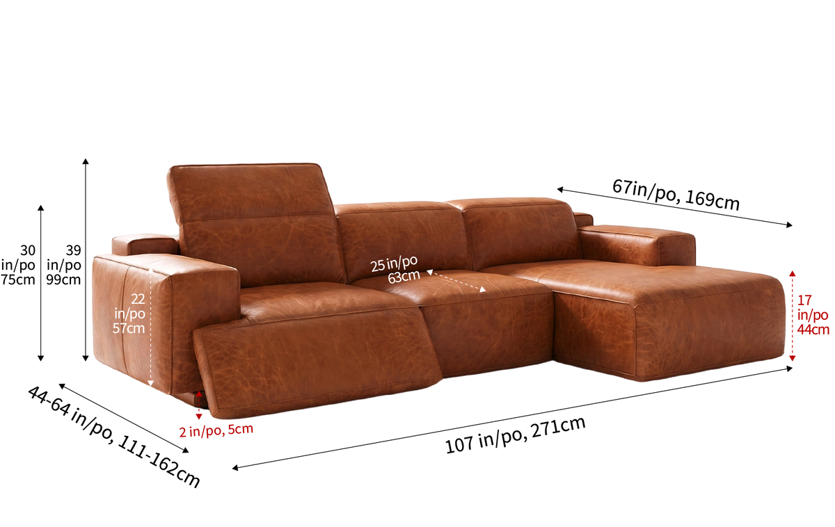 Valentina Distressed Leather Recliner Sectional Sofa