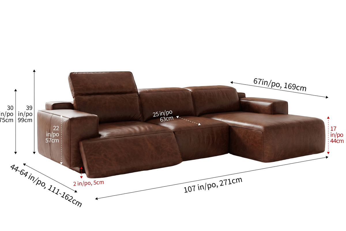 Valentina Distressed Leather Recliner Sectional Sofa