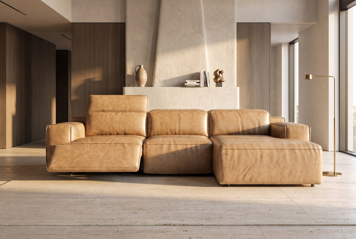 Valentina Distressed Leather Recliner Sectional Sofa