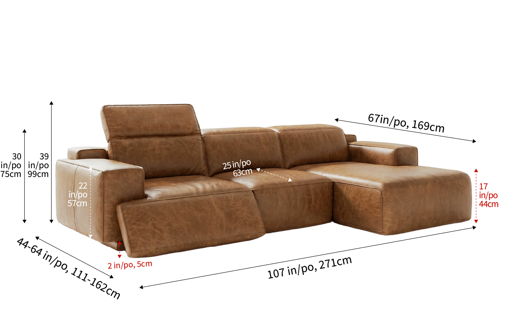 Valentina Distressed Leather Recliner Sectional Sofa