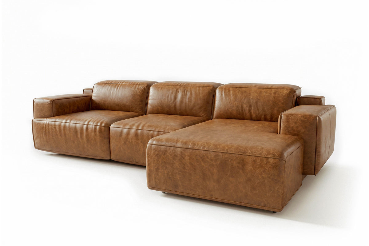 Valentina Distressed Leather Recliner Sectional Sofa