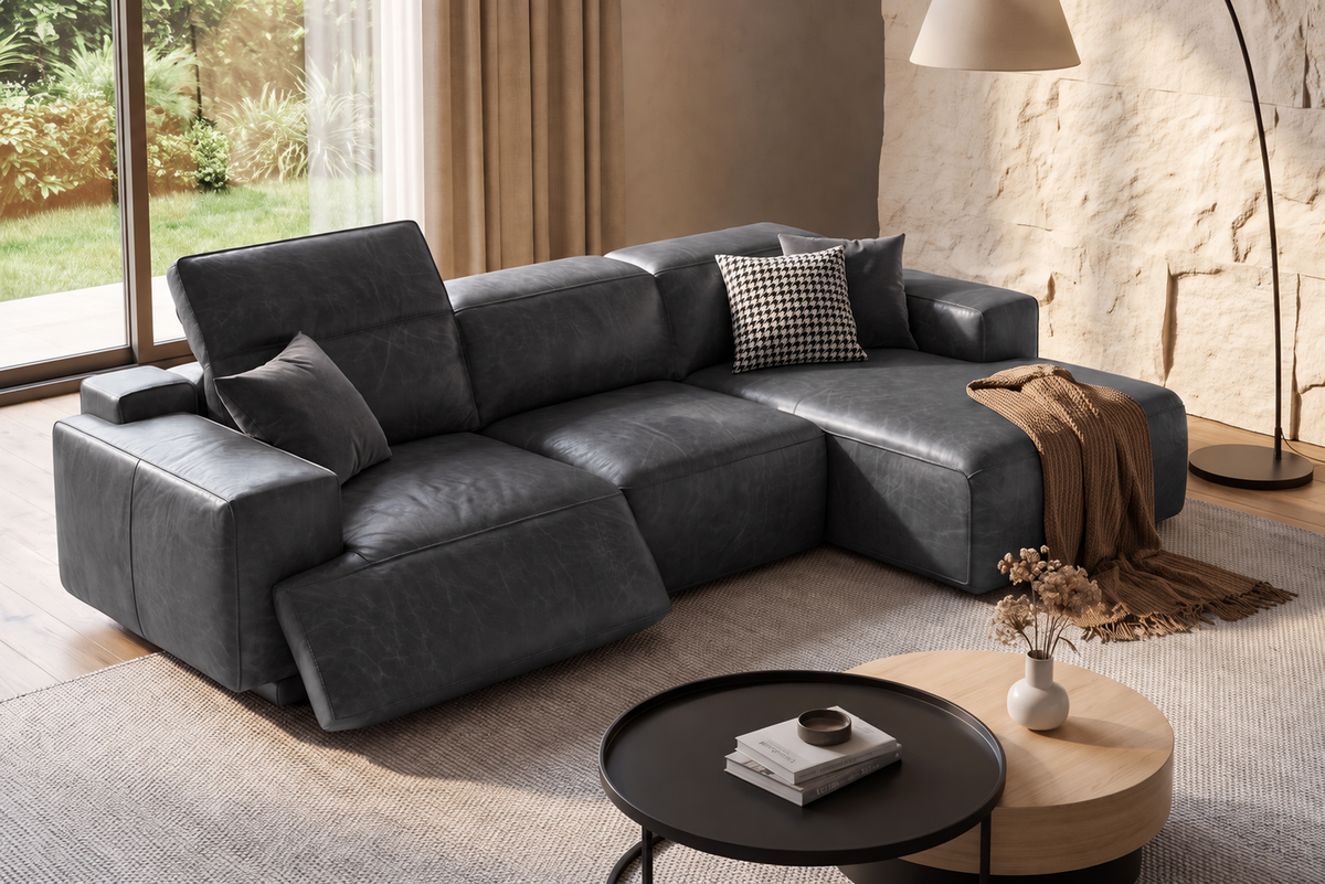 Valentina Distressed Leather Recliner Sectional Sofa