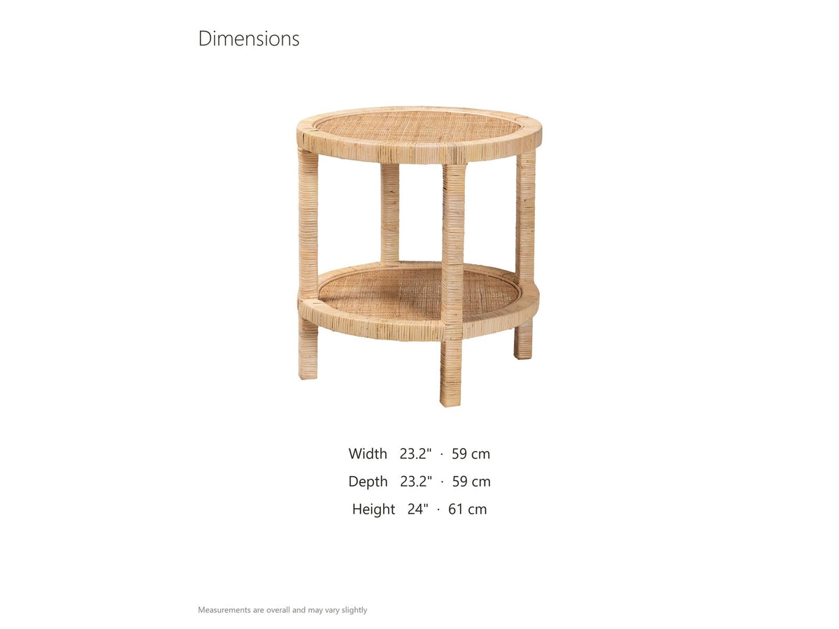 Valsinni Rattan Round Two-Tier Side Table dimensions: 23.2 in wide, 23.2 in deep, 24.0 in high