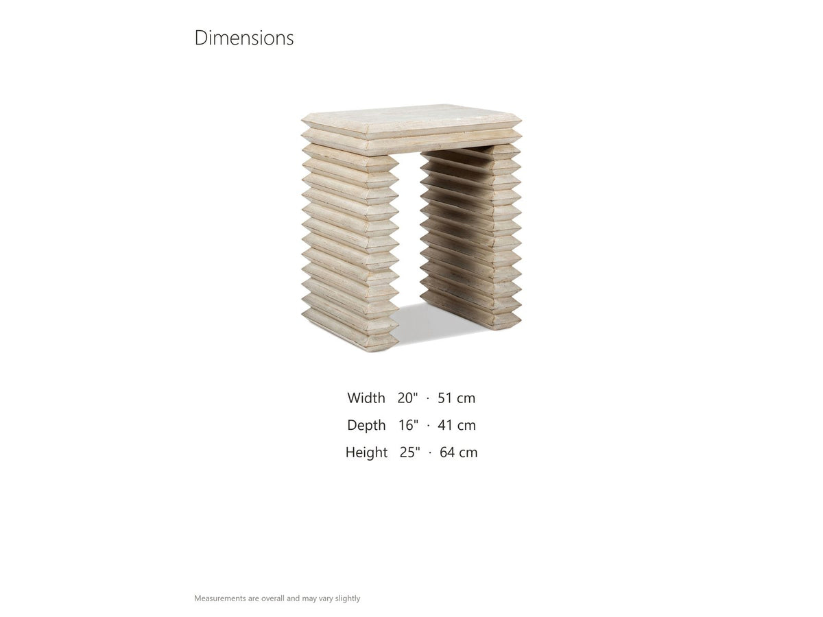 Varallo Reclaimed Pine Side Table dimensions: 20.0 in wide, 16.0 in deep, 25.0 in high