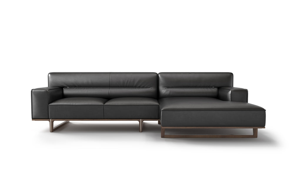 Valencia Varna Leather Three Seats with Right Chaise Sectional Sofa, Black