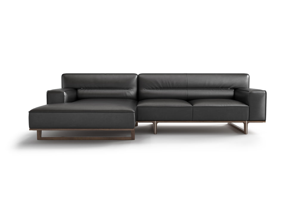 Valencia Varna Leather Three Seats with Left Chaise Sectional Sofa, Black