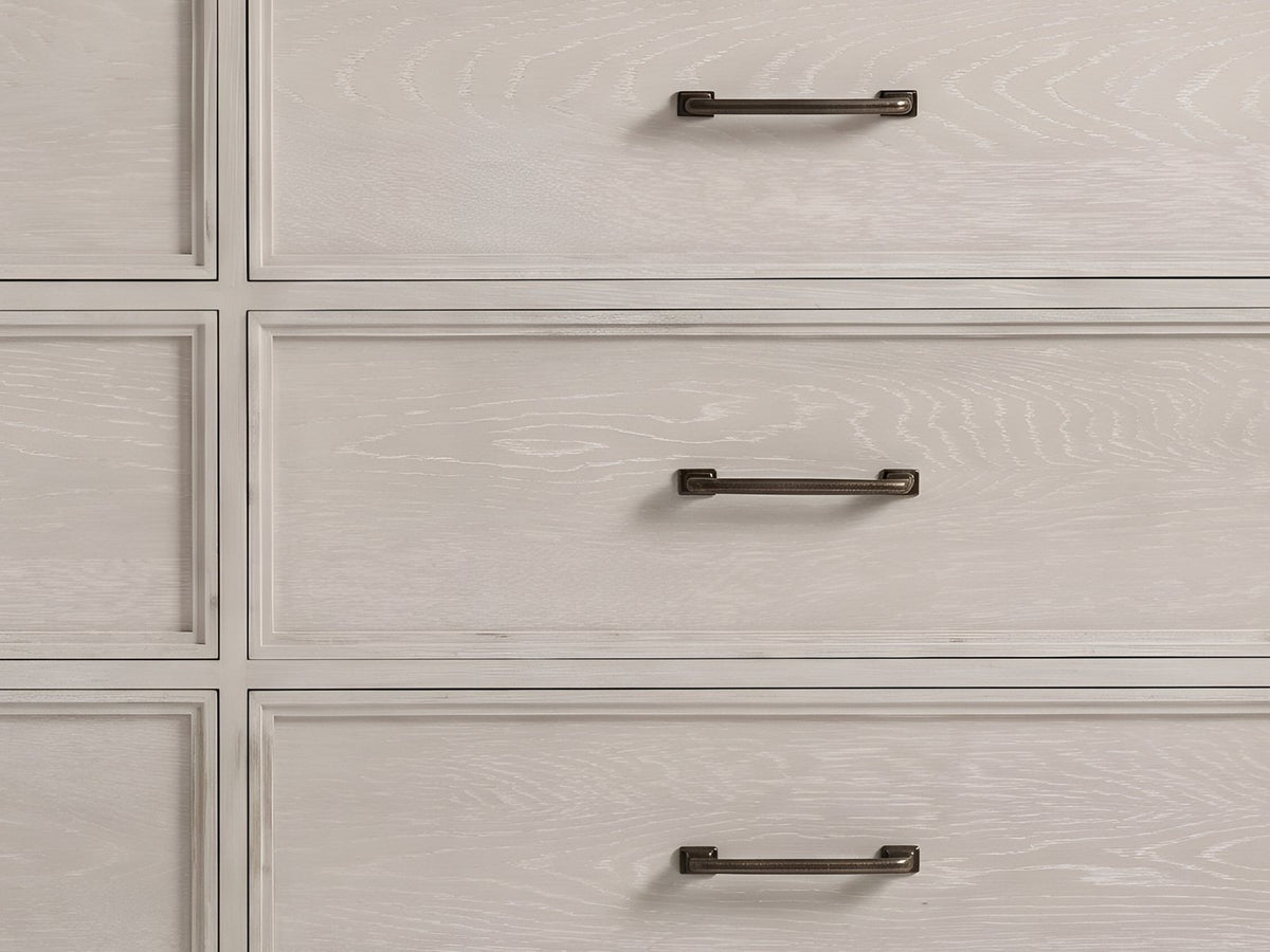 Close-up of the Venzone 64-Inch Cerused Oak 6-Drawer Dresser: drawers