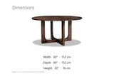 Verbicaro 60-Inch Round Reclaimed Pine Dining Table dimensions