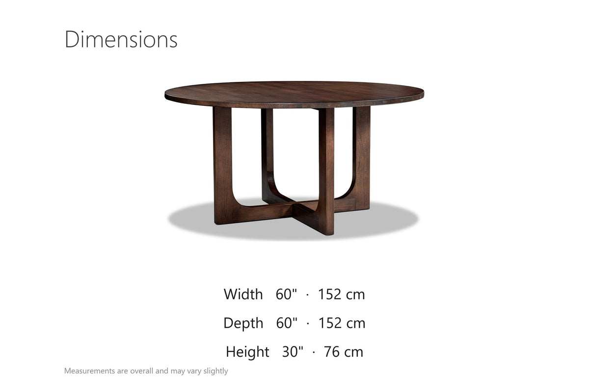 Verbicaro 60-Inch Round Reclaimed Pine Dining Table dimensions