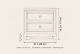 Villacidro nightstand dimensions: 27 in wide, 26.5 in high, 17 in deep