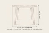 Vittoria round dining table dimensions: 47.25 in diameter, 30 in high