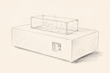 Pencil sketch of the Vulcano fire pit table, three-quarter view from the front