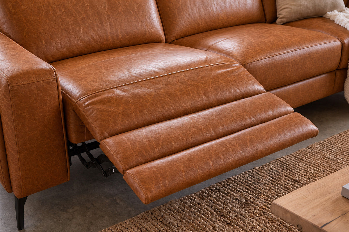 Esther Distressed Italian Aniline Leather Corner Recliner Sectional Sofa