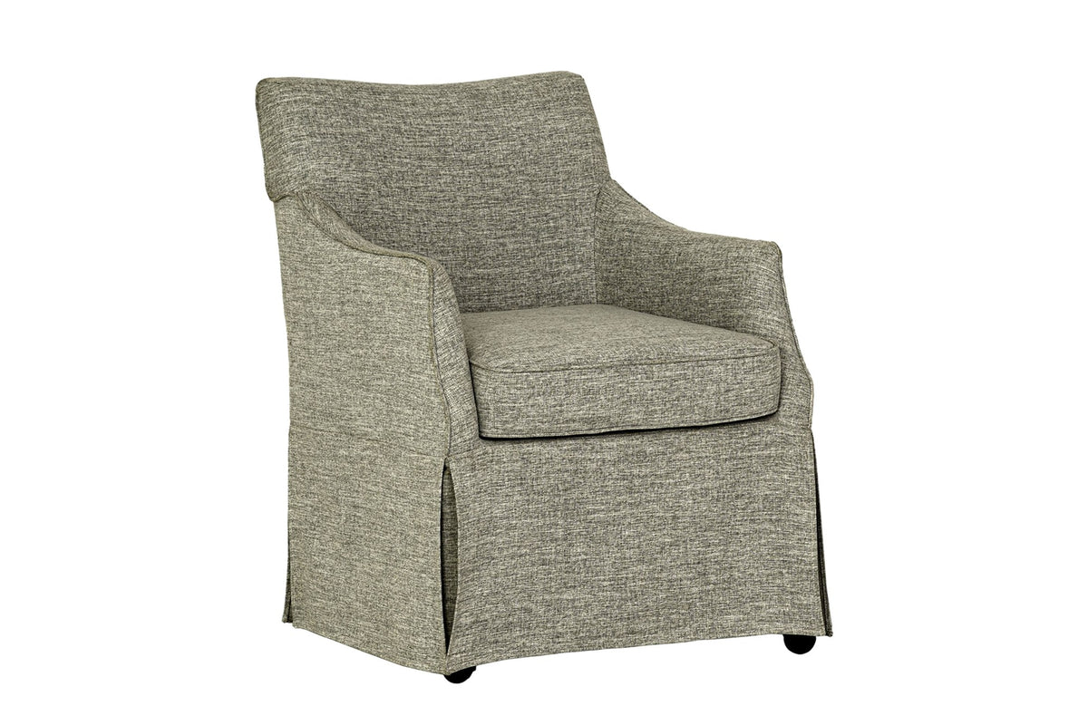 Zagarise Hidden-Caster Skirted Upholstered Dining Chair on a white background