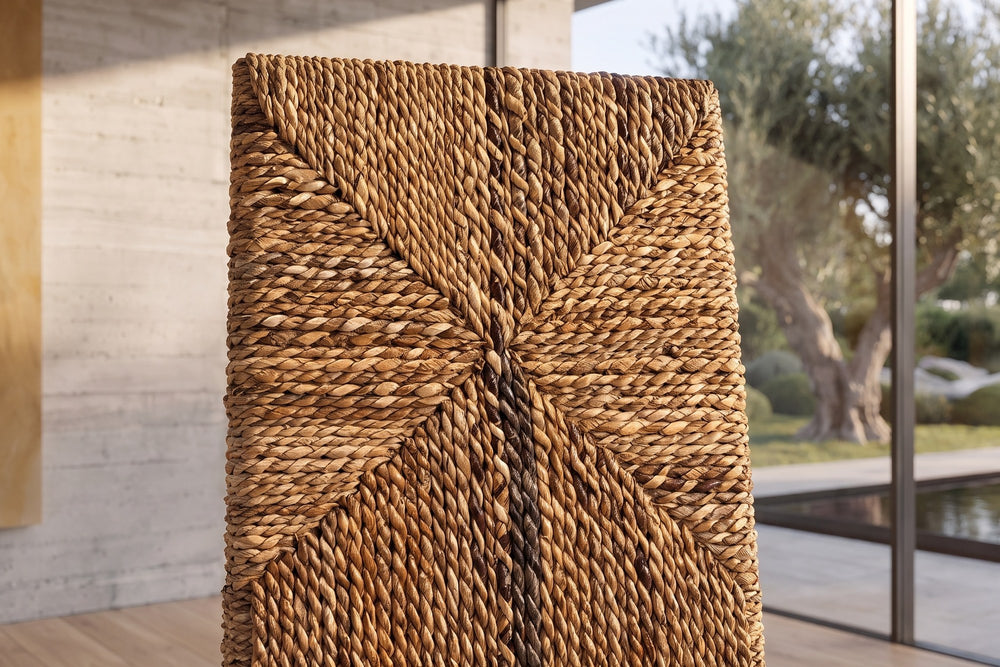 Close-up of the Zambrone Woven Natural Fiber Parsons Dining Chair: envelope